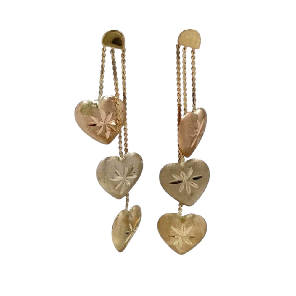 (GENTLY USED) Jacmel NYC Dainty 1” 14K Gold Tricolor 3 Heart Dangle Earrings